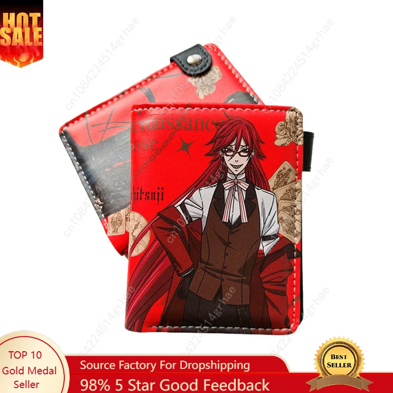 Anime Black Butler Grell Sutcliff Short Fold Over Wallet Cartoon Sebastian Michaelis Ciel Phantomhive PU Leather Purse