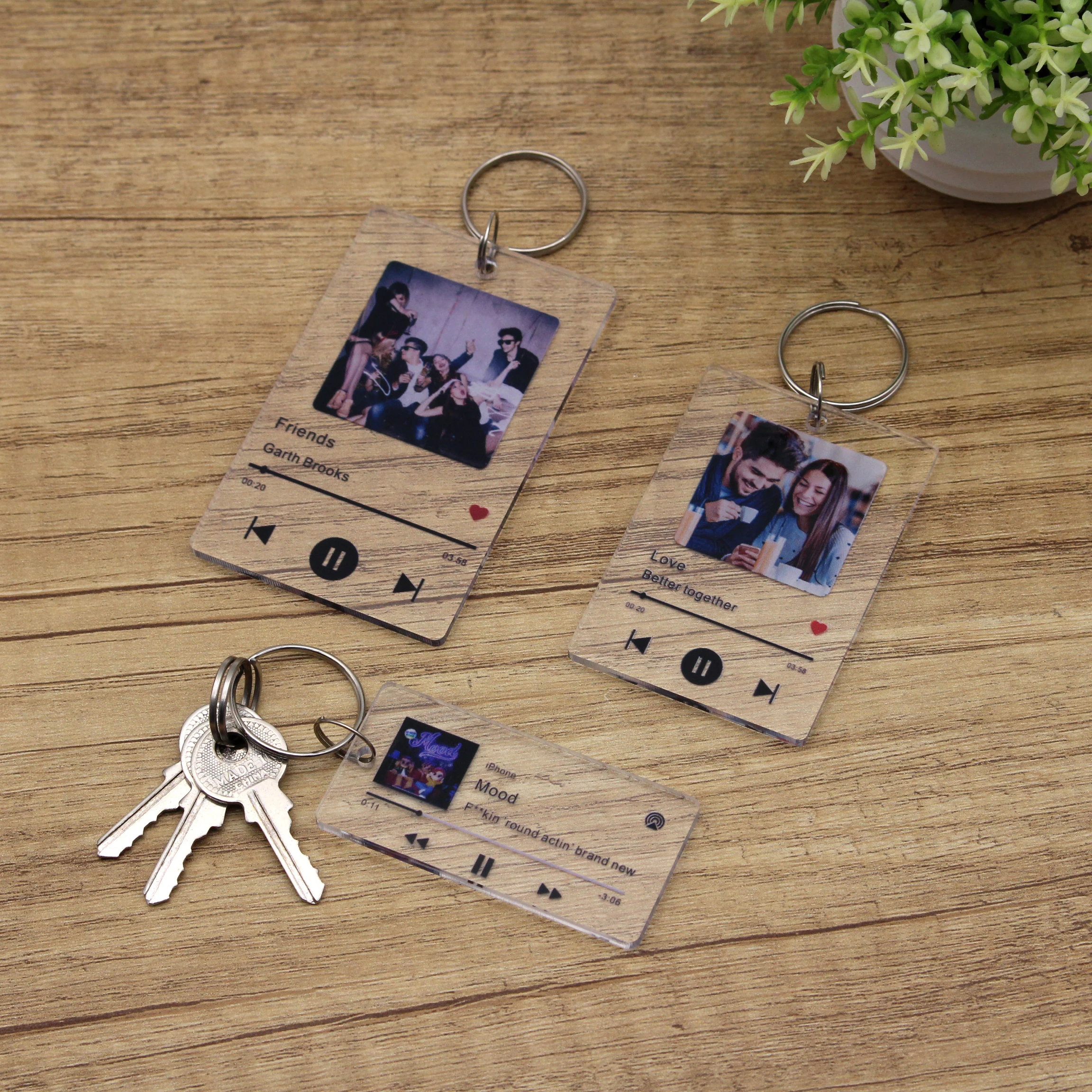 

Custom Clear Personalized Acrylic Spotify Code Music Keychain Women Men Photo Album Cover Song Art Player Name Date Birthday Gif