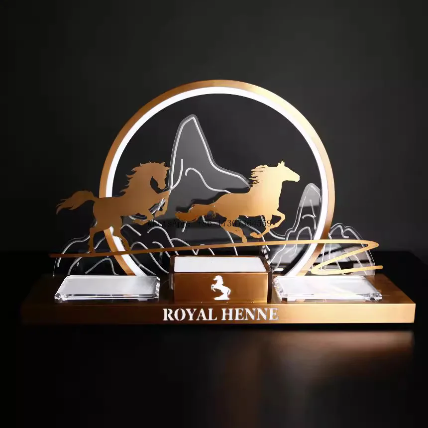 

Customized stainless steel LED wine seat, party display rack, bar three seats, Martell foreign luminous base