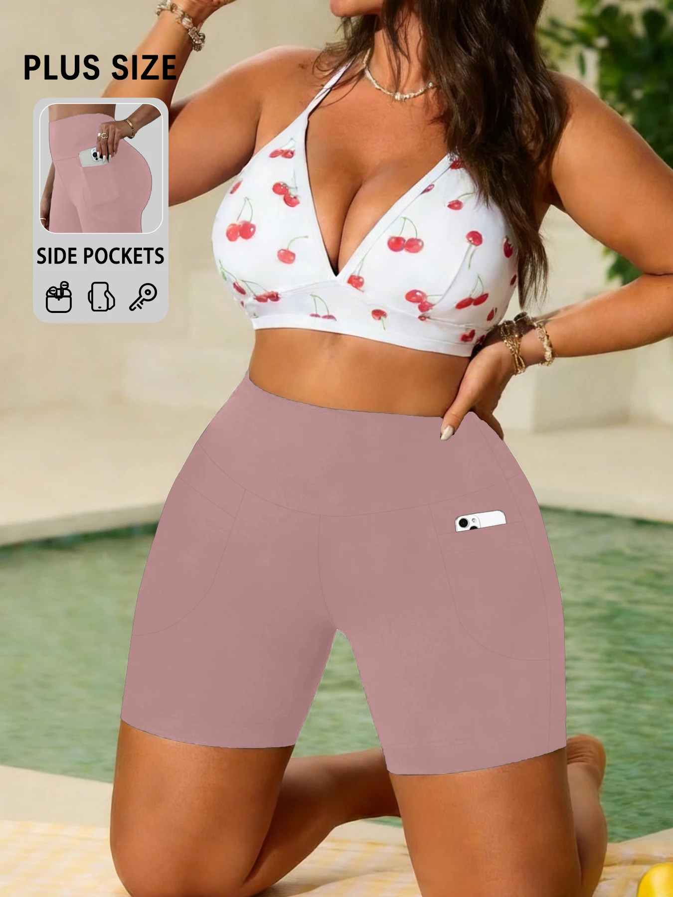 

Plus Size Women Athletic Shorts with Pockets.5 Inch High Waisted Biker Super Soft Tummy Control No See Through