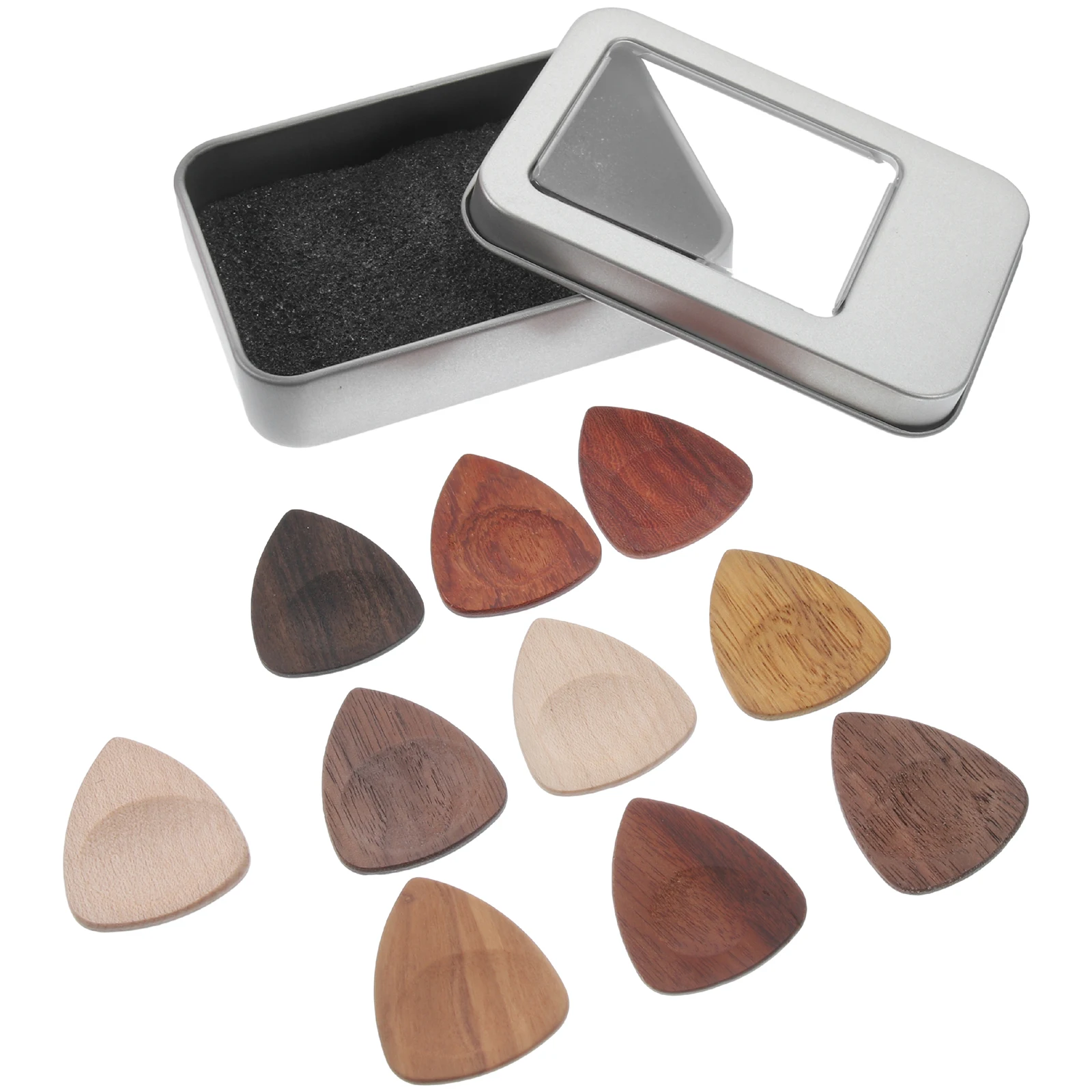 

10 Wooden Guitar Picks Solid Wood Bass Set Thick Electric Acoustic Variety Iron Box Guitar Accessories Ukulele