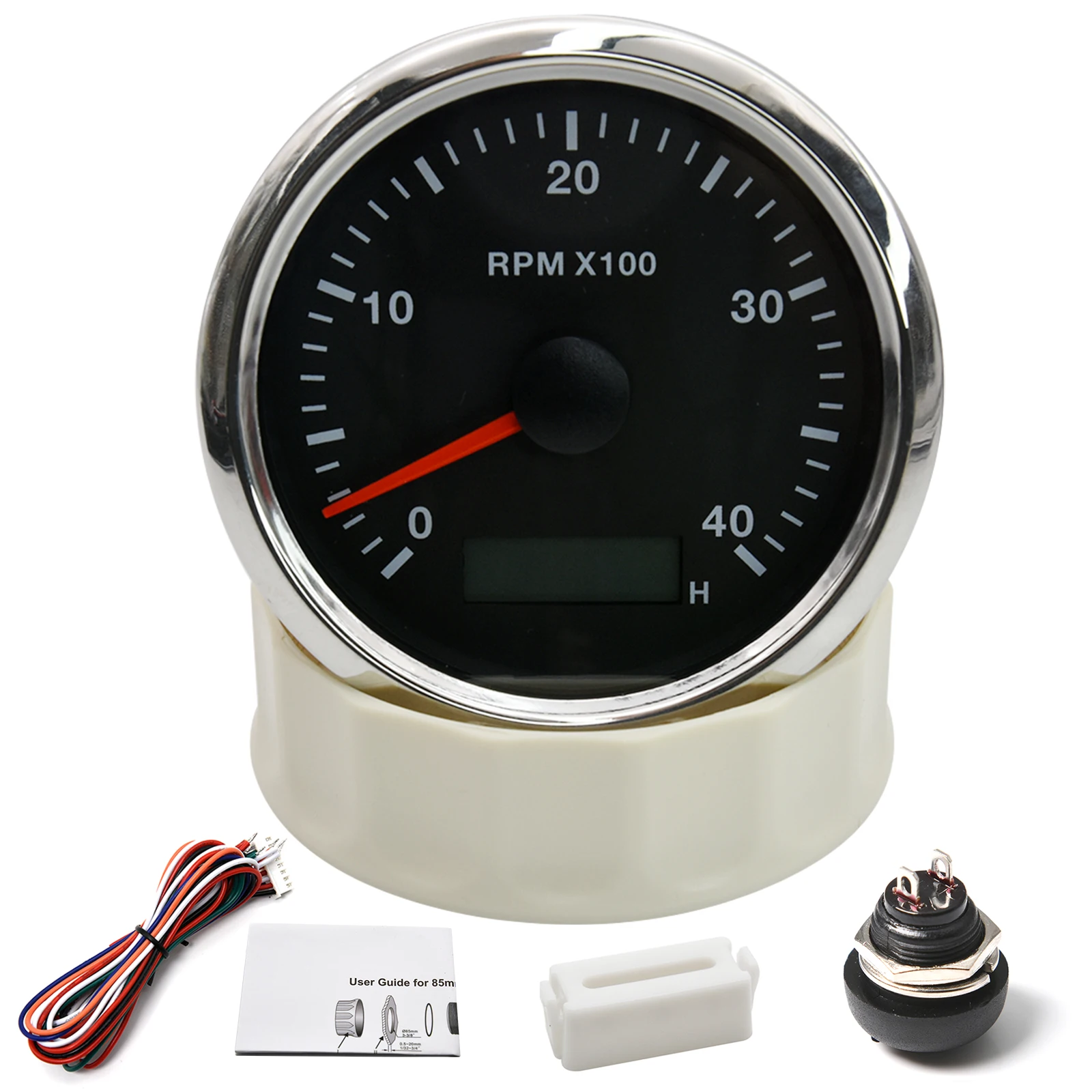 3000 4000 8000 12000RPM 85MM Tachometer with Hourmeter Red,Yellow Backlight Over RPM Buzzer Alarm for Universal Car Boat Yacht
