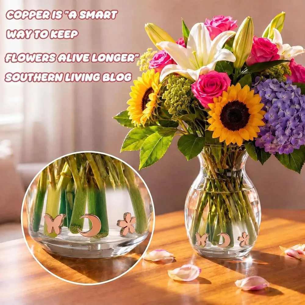 Alternative Copper Flower Food Moon-Shaped Reusable Vase Accessory Washable Butterfly Copper Charm Fresh Cut Flowers