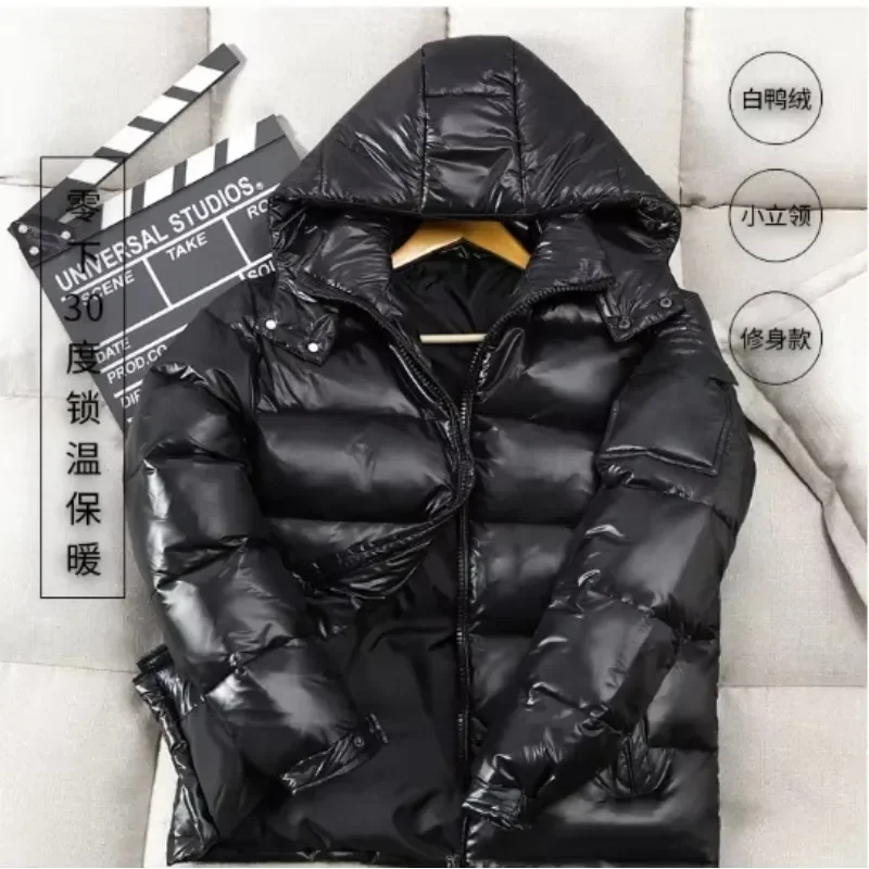 Winter men's bright face down jacket high quality solid color coat fashion short tooling warm coat  size 3XL