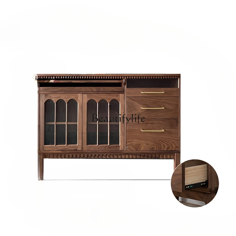 

North America Black Walnut Retro Style Storage Sideboard Cabinet Solid Wood Nordic Wall Locker