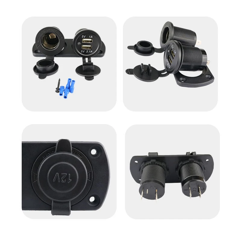 Car Motorcycle 12V-24V Cigarette Lighter Power Supply Adapter Dual USB Charger Socket Panel Plate Mount Outlet
