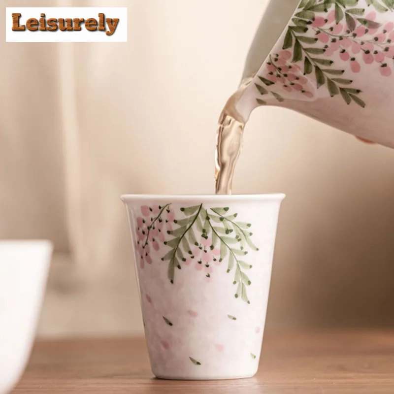 2pc/set Hand Drawn Wisteria Flower Ceramic Teacup Gathering Fragrance Cup Smelling Mug Tasting Master Cup Women's Tea Set 40ml