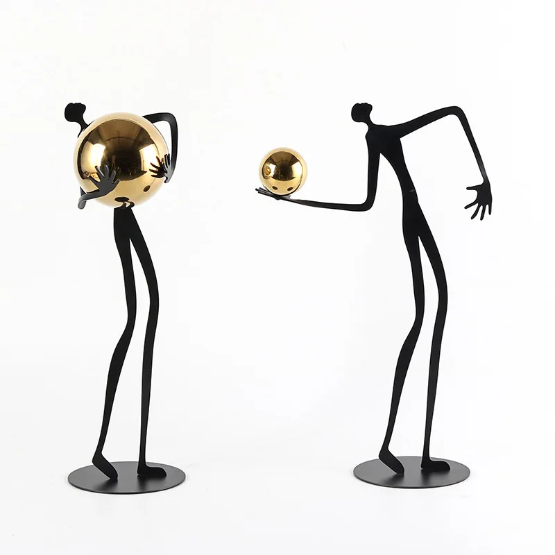 Modern Simple Eco-Friendly Alloy Figure Sculpture Holding Ball Decorative Piece for Home Front Desks Living Rooms Entryways
