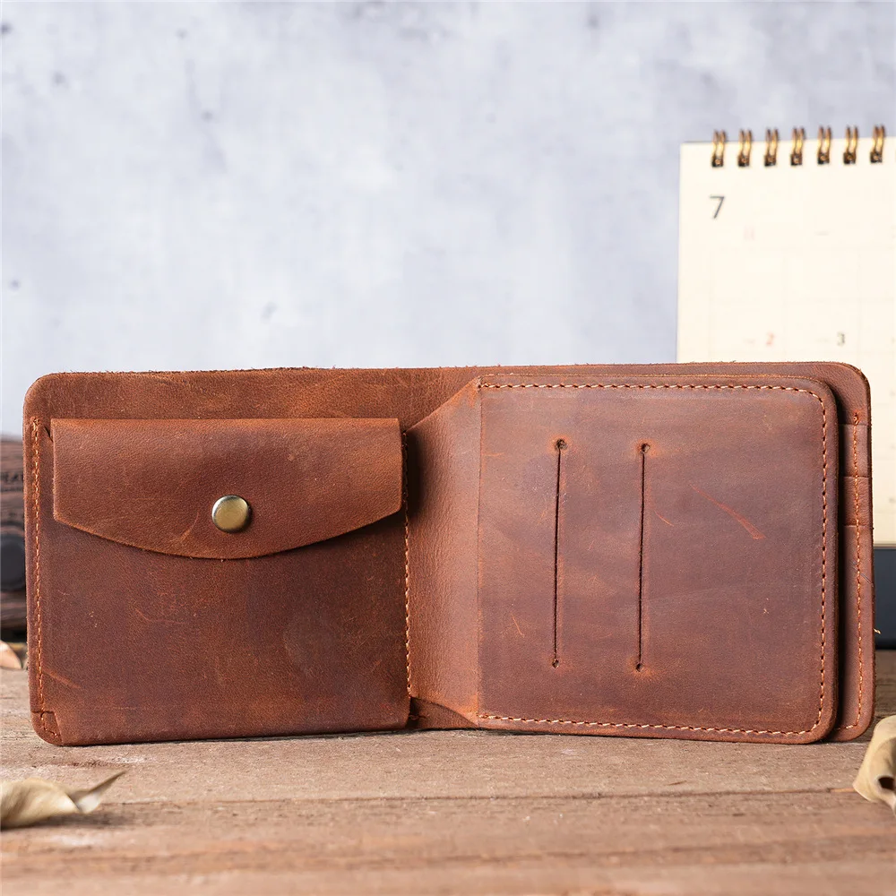 

Men Vintage Fashion Genuine Leather Wallet Triple Fold Head Layer Pickup Bag with Coin Pocket Brown Business Purse Short Wallet