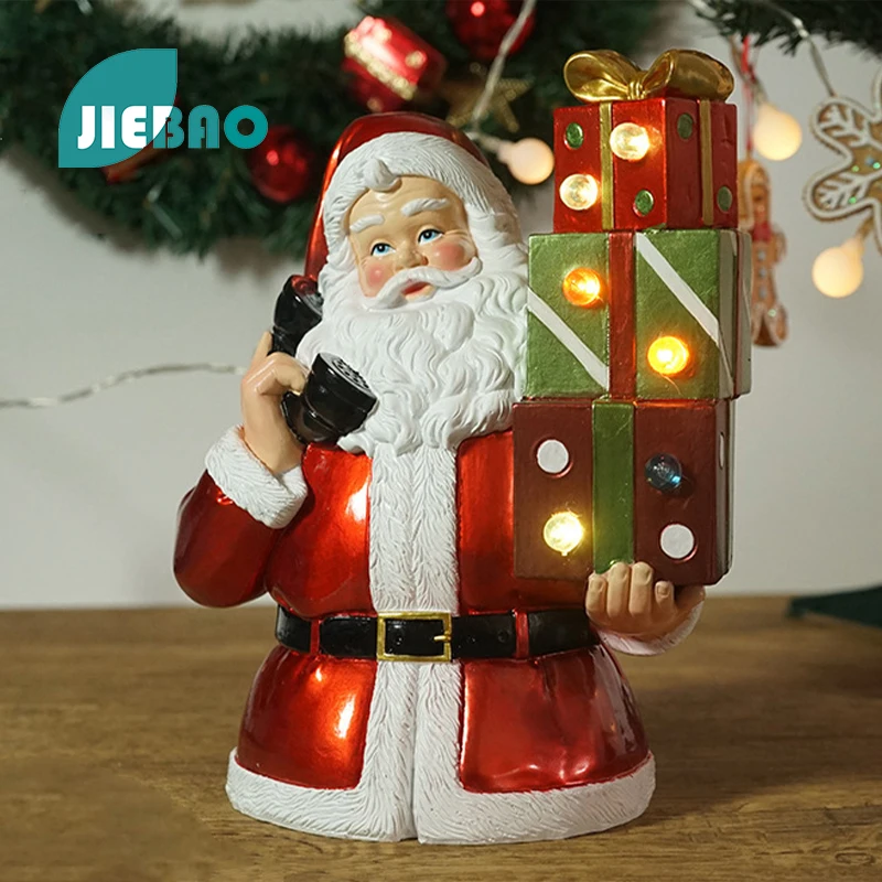 

Christmas Santa Claus On The Phone With Lights Nordic Abstract Ornaments For Figurines Interior Sculpture Room Home Decor