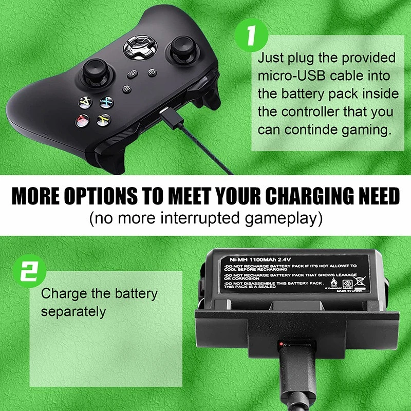 2x1100mWh Rechargeable Battery for Xbox One S/X /Xbox Series X/S Controller Battery Cover with Charging Cable