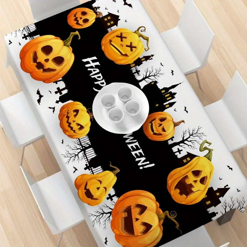 Halloween Ghost Theme Tablecloth - Pumpkin and Ghost City Pattern, Suitable for Holiday Partieszyc