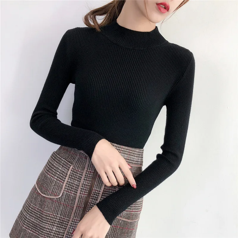 

Autumn Winter Fashion Female Long Sleeve Skinny Elastic Casual Skinny Sweater Women Knitted Shirts Pullover Sweaters Tops