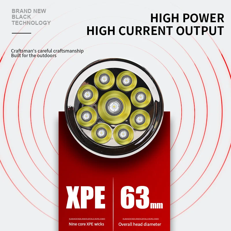 Flashlight Portable 800LM 9 LED Modes Light Flashlight Built-in 1200mAh Battery USB Rechargeable Camping Hiking Emergency Torch