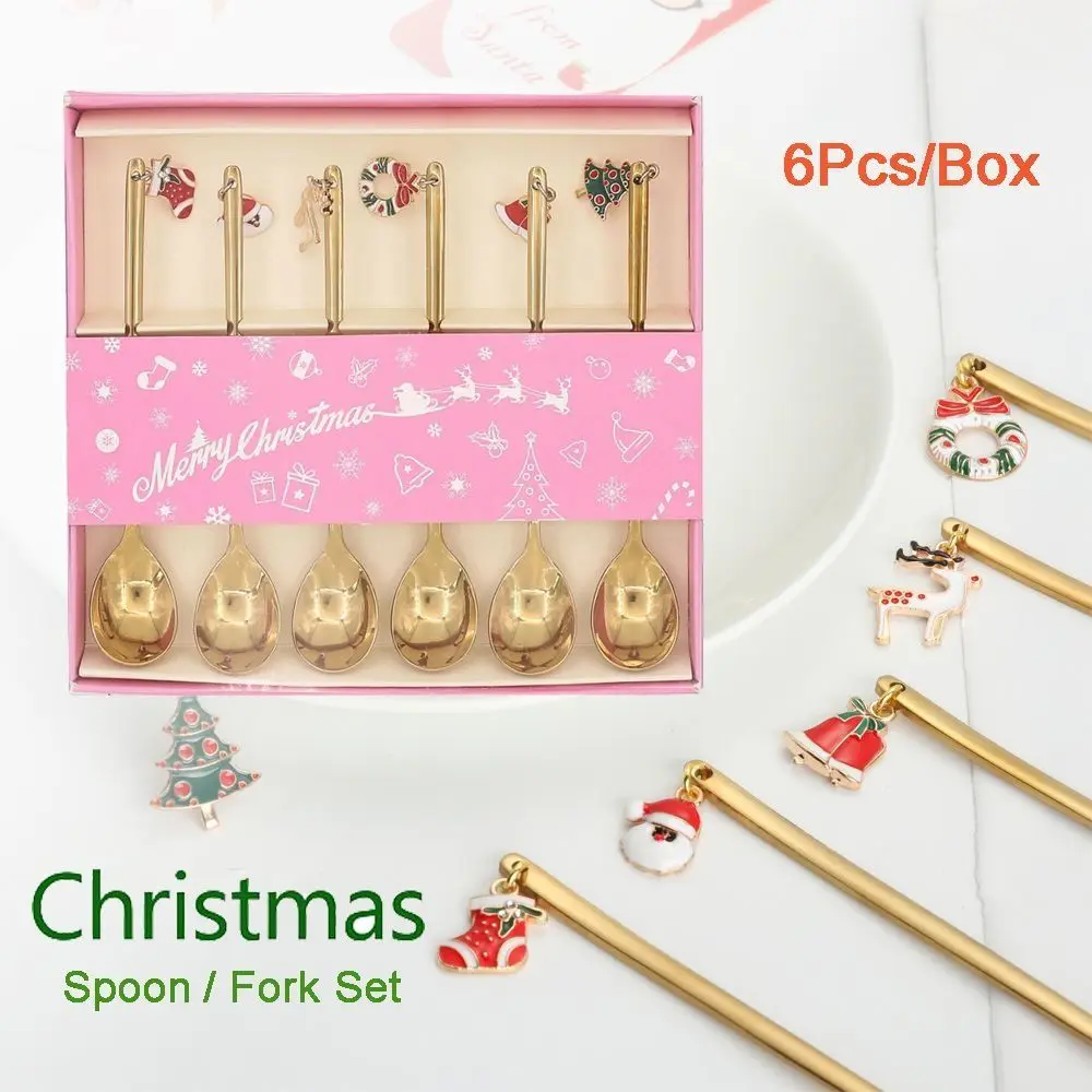 Stainless Steel Christmas Spoon Set Creative Tableware Exquisite Craft Coffee Spoon Elk Pendant Party Ornament Style Tea Spoon