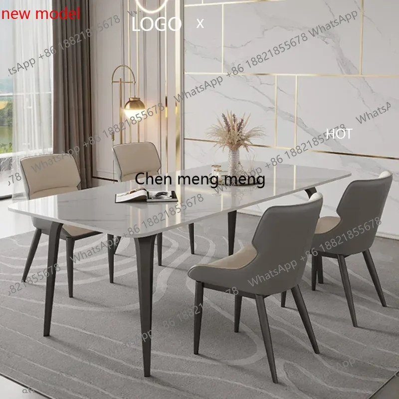 Mesa de Jantar Retangular Moderna Minimalista Cinza Nórdica Vintage com Cadeiras de Luxo Conjuntos de Sala de Jantar Móveis FX