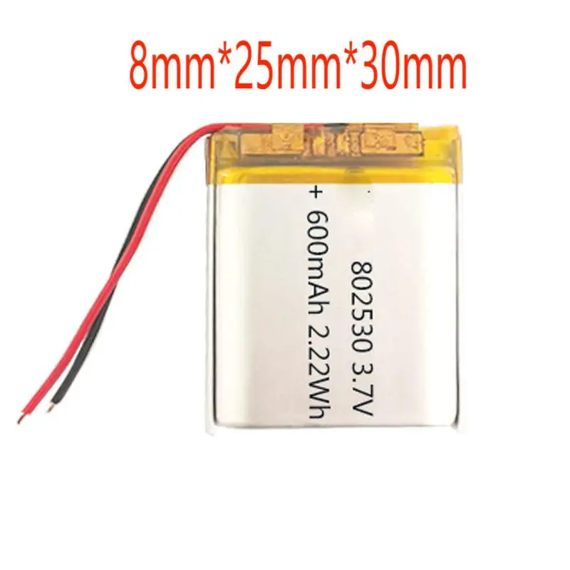 2/5/10/20 Pcs 3.7V 600mAh 802530 Lithium Polymer Ion Battery 2.0mm JST Connector