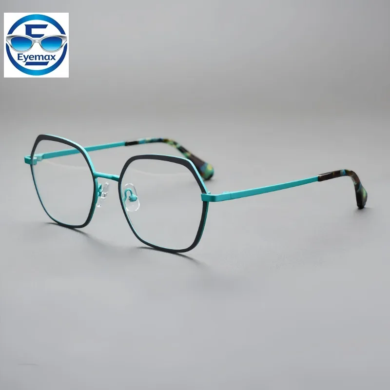 Women Fashion Octagon Eyeglasses Frame Metal Colorful Contrast High Quality Handmade Optical Reading Men's Prescription Eyewear