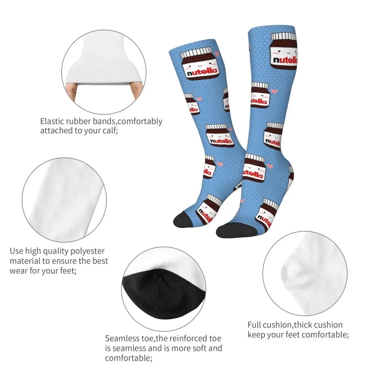 Süße Nutella-Glas-Socken, Harajuku, superweiche Strümpfe, ganzjährig lange Socken, Zubehör für Unisex-Geschenke