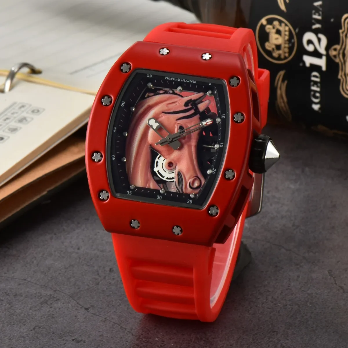 2024 new wine barrel-shaped quartz watch men's trend is a success, with calendar multi-function watch men's wholesale