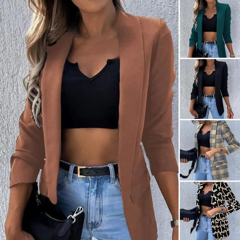 Blazer avec Poches à Rabat pour Femme, Veste Trempée de Documents Solides, Travail de Bureau, Revers Ouvert sur le Devant, Cardigan, à la Mode, 2022