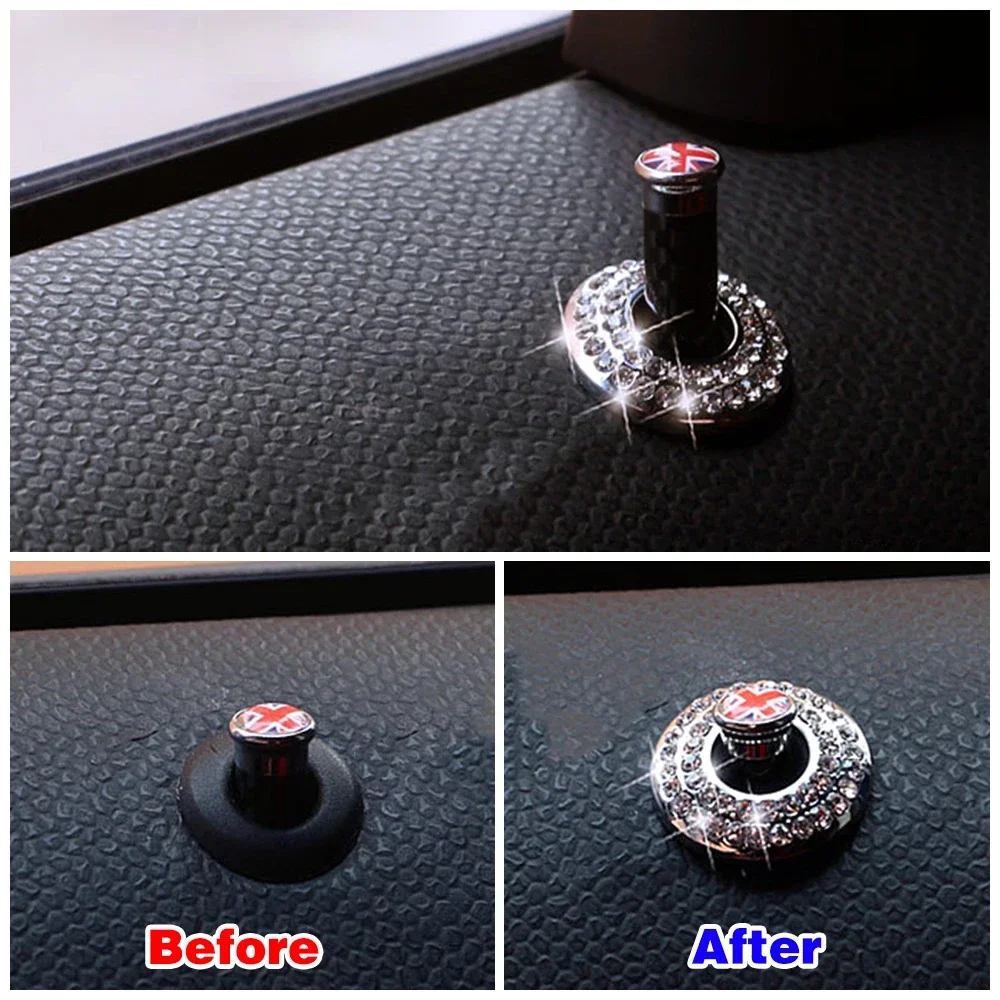 2PCS Door Lock Pin Diamond Ring Decoration for Mini Cooper S One JCW Countryman R53 R55 R56 R57 R58 R59 R60 R61 F56 F57 F60
