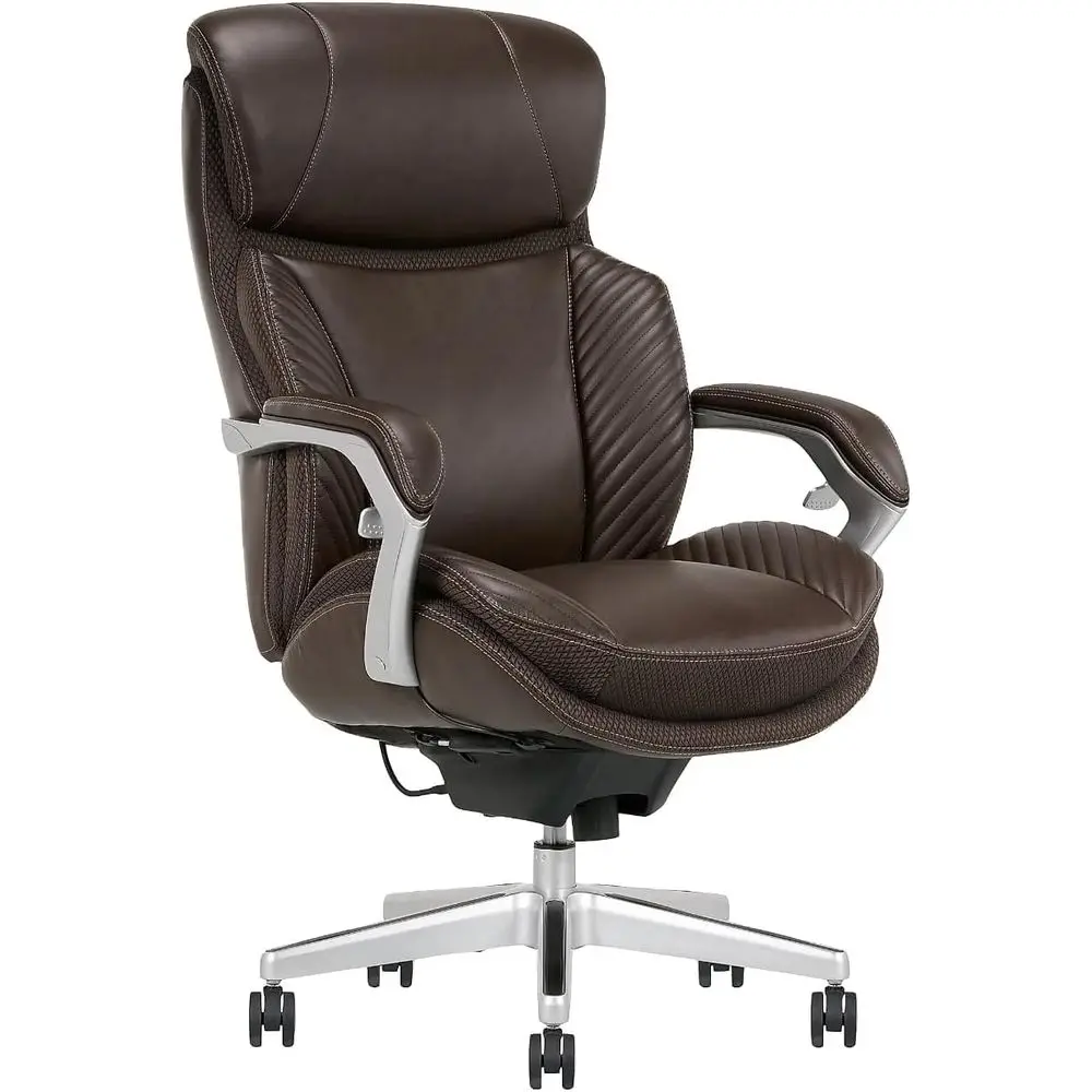 

Эргономичное офисное кресло с высокой спинкой, для высоких и крупных людей, из экокожи, коричневый/серебристый