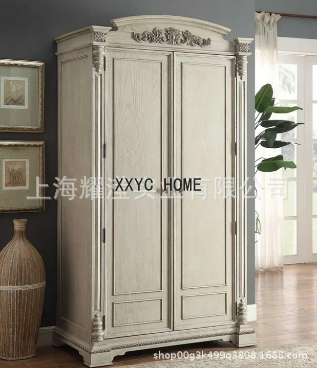 American solid wood wardrobe custom furniture bedroom log oak old carving 2 doors 3 doors large wardrobe locker