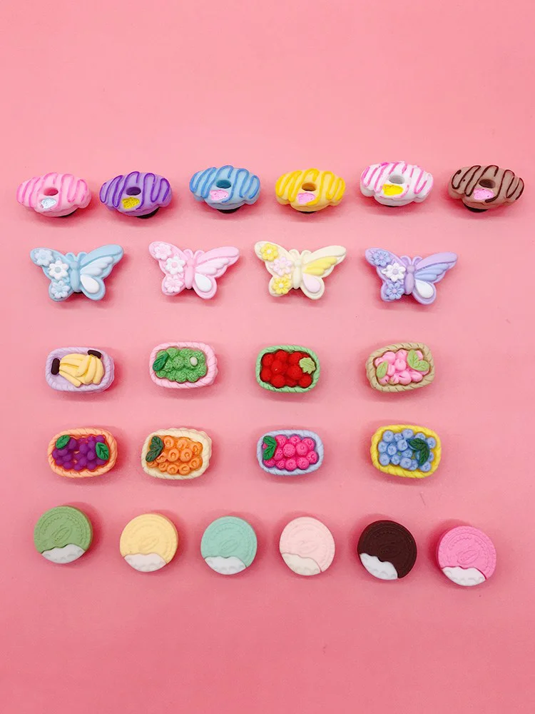 Kawaii Cookie Bread Butterfly Fruit Basket Shoe Charms Accessories Diy Combination Buckle Decoration Shoes Ornaments Kids Décor