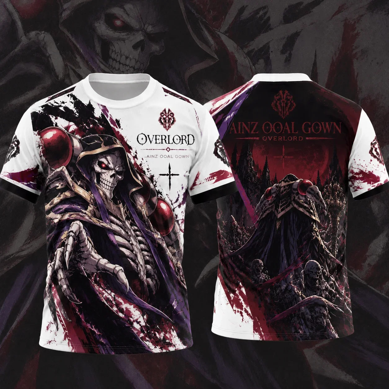 Front Back Skeleton King Graphic T-shirt Unisex Purple Robe Skull Warrior Blood Splash Dual Sided Print Casual Summer Popular