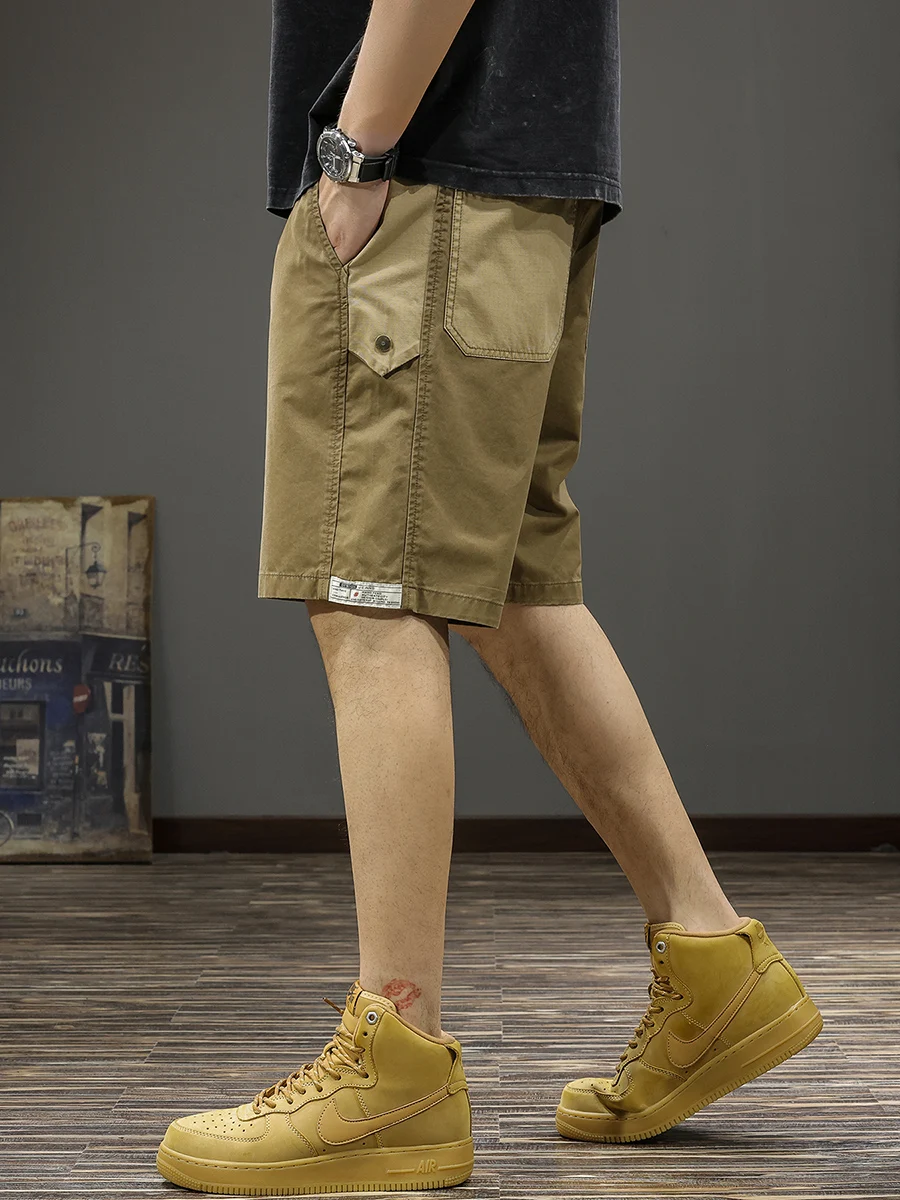 

Повседневная рабочая одежда American Sle, мужские летние брюки с пятью точками, свободные прямые брюки средней длины большого размера