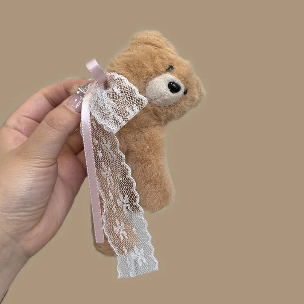 Cute Pink Hair Clip Plush Bear Headband Soft Fluffy Cartoon Animal Hair Claw Non-slip Texture Lace Bow Hairband Makeup