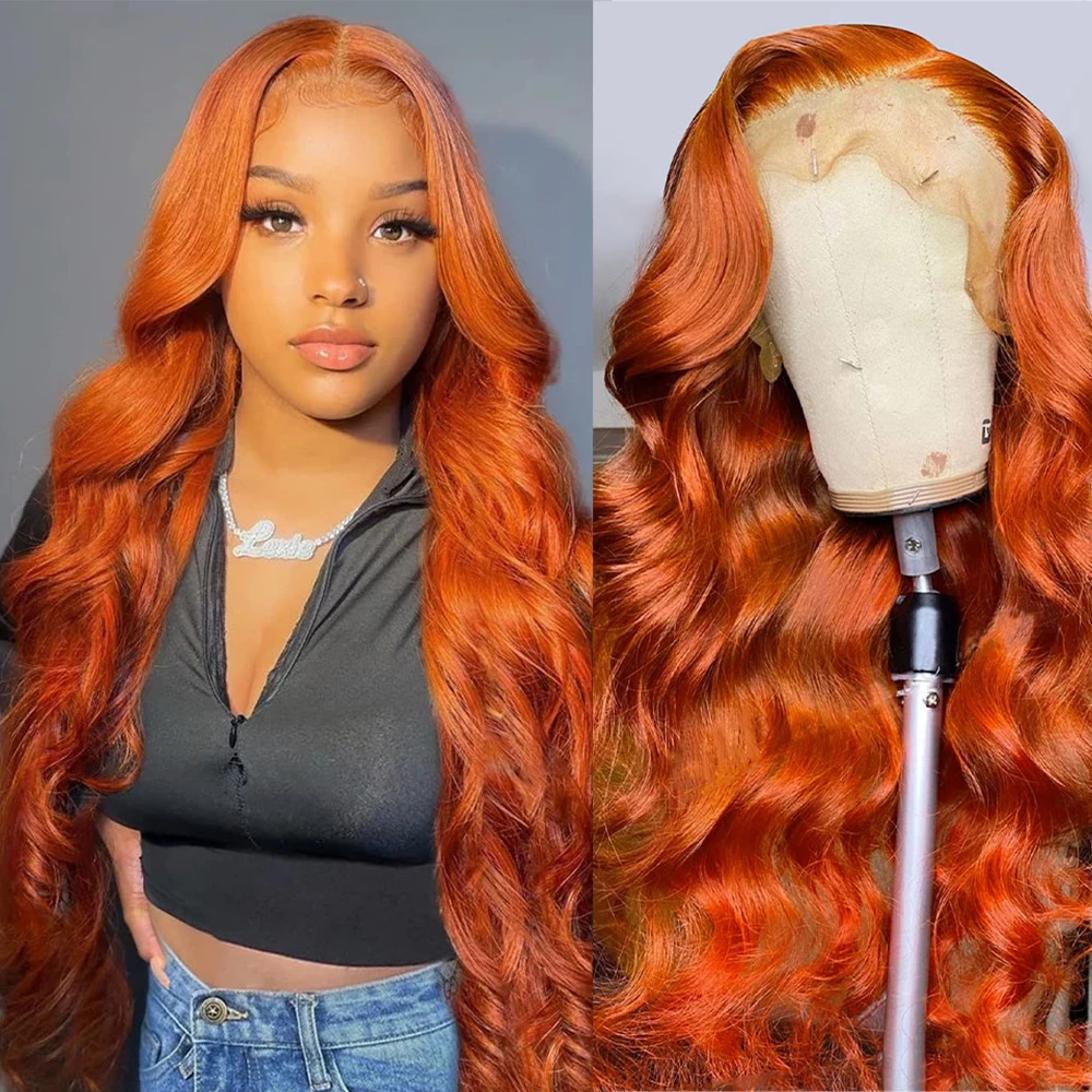 

Body Wave Ginger Orange Lace Front Wig Human Hair Lace Frontal Wigs Pre Plucked 4x4 13x4 Transparent Body Wave Lace Frontal Wigs