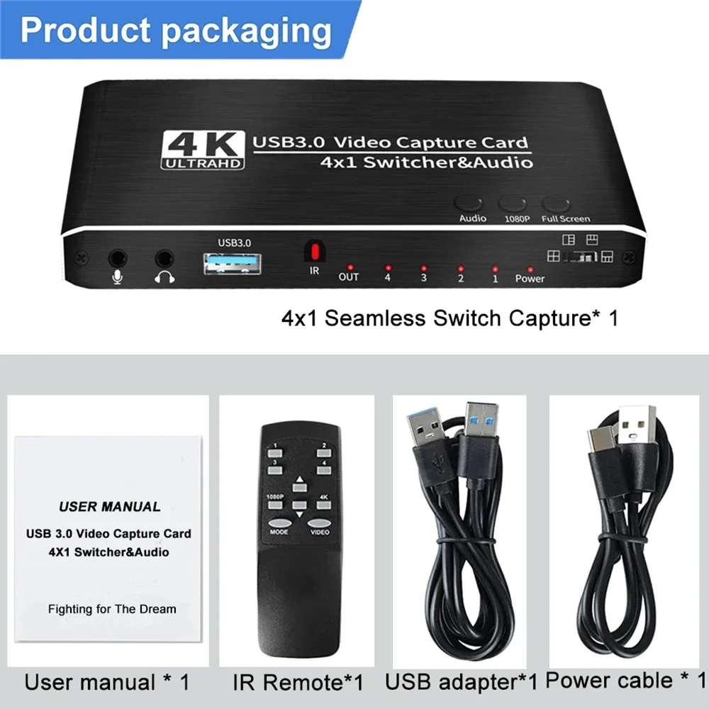 Imagem -06 - Cartão de Captura de Vídeo para Gravação da Câmera Port Splitter Compatível com Hdmi Usb Grabber Gravador Interruptor sem Emenda Transmissão ao Vivo 4k