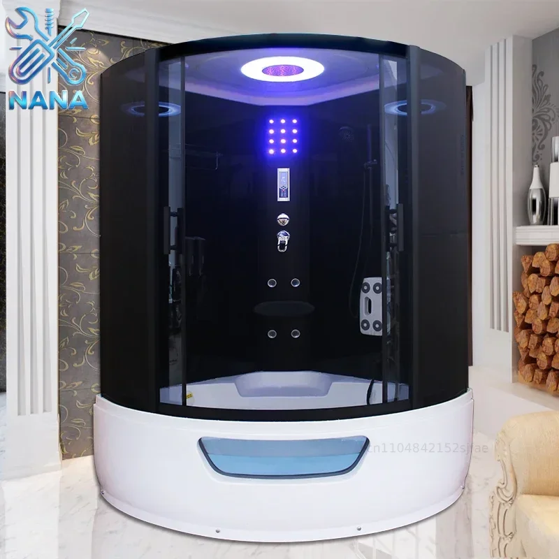 Integral shower room with bathtub, sauna and tempered glass integrated bidet