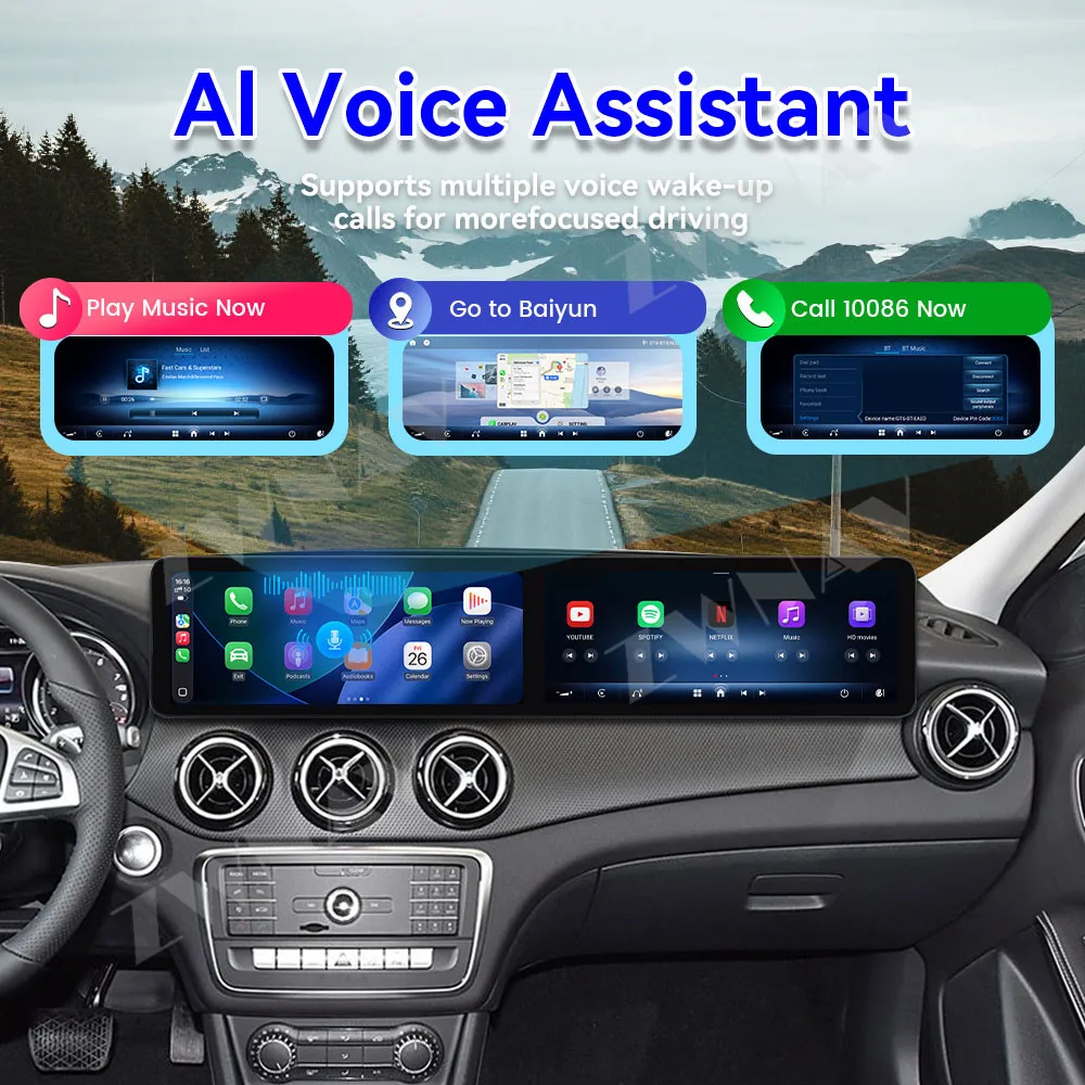 Dual 12.3 inch Touch Screen For Benz GLA 2014-2019 Android13 GPS Navigation WIFI 4G Carplay Car Multimedia Player Head Unit Auto