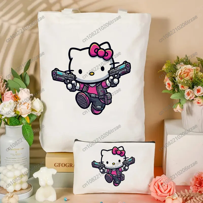

Набор сумок Sanrio Hello Kitty Cyberpunk Graphic Tote Bag, женские дорожные сумки, женская сумка для покупок, сумка через плечо, сумка-тоут, большая вместительная сумка