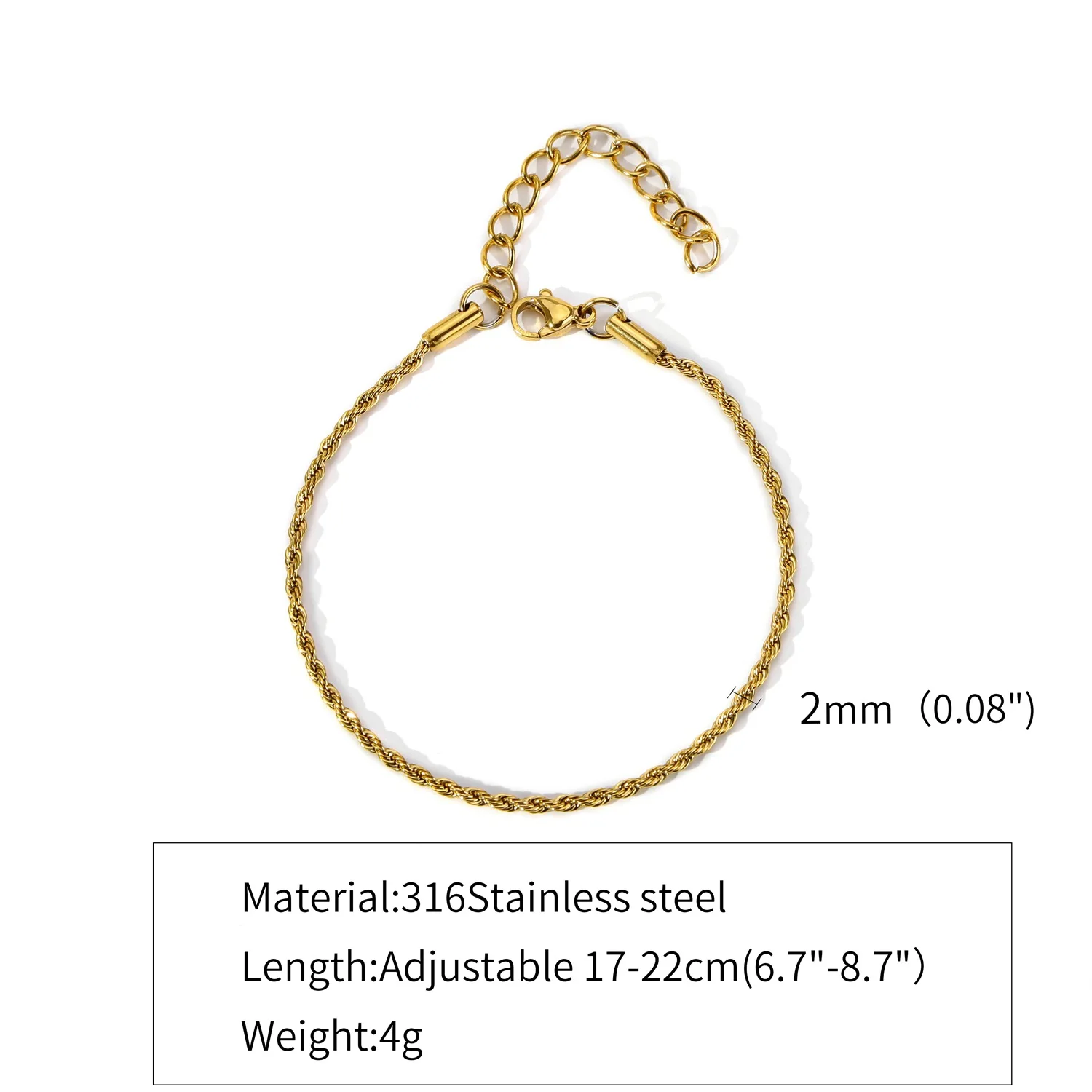 3mm Vintage Stainless Steel Twists Chain Men Bracelet 17CM Rock Gold Color Bracelet For Women Fashion Men Jewelry image 6