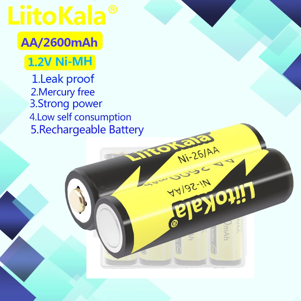 4-24 قطعة LiitoKala Ni-26/AA 1.2 فولت 2600 مللي أمبير ni-mh AA بطارية قابلة للشحن لمصباح يدوي لعبة كاميرا AA بطارية مشحونة مسبقا