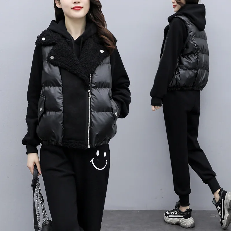 Plus Size 3PCS Winter Women Sport Suit Thick Fleece Loose Jacket+hoodie+pant Running Jogger Fitness Workout Casual Set Tracksuit