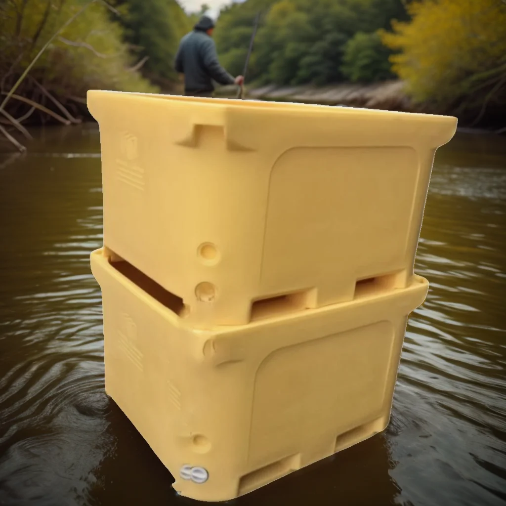 

Factory Wholesale 1000L Double Wall Live Fish Transporter PE Material Plastic Fish Ponds Container