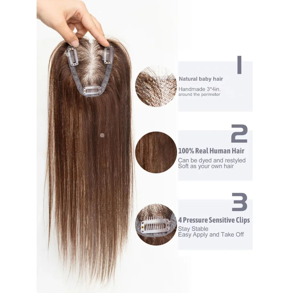 100% الشعر البشري القبعات العالية البني تسليط الضوء على قطع الشعر الجزء الأوسط النساء الشعر توبر مع مشبك قاعدة الدانتيل في وصلات الشعر الطبيعية