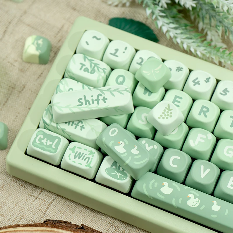 133 Keys Spring Outing Theme Keycap Set MOA Profile  PBT Thermal Sublimation Matcha Milk Green Keycaps for Mechanical Keyboard