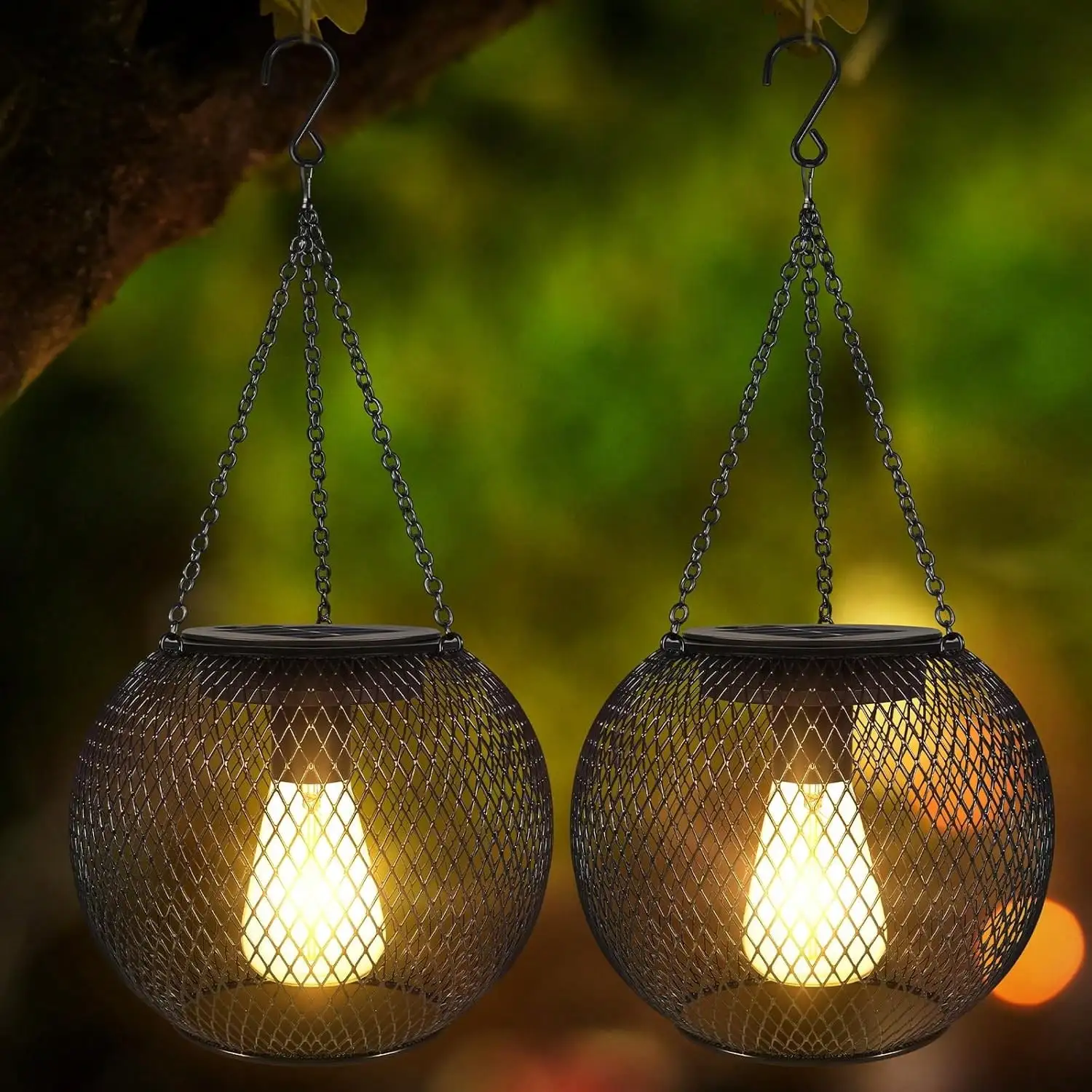 فانوس معلق بالطاقة الشمسية: معدن قديم، مصباح LED مقاوم للماء، خطاف، ديكور الحديقة/الفناء/الشرفة