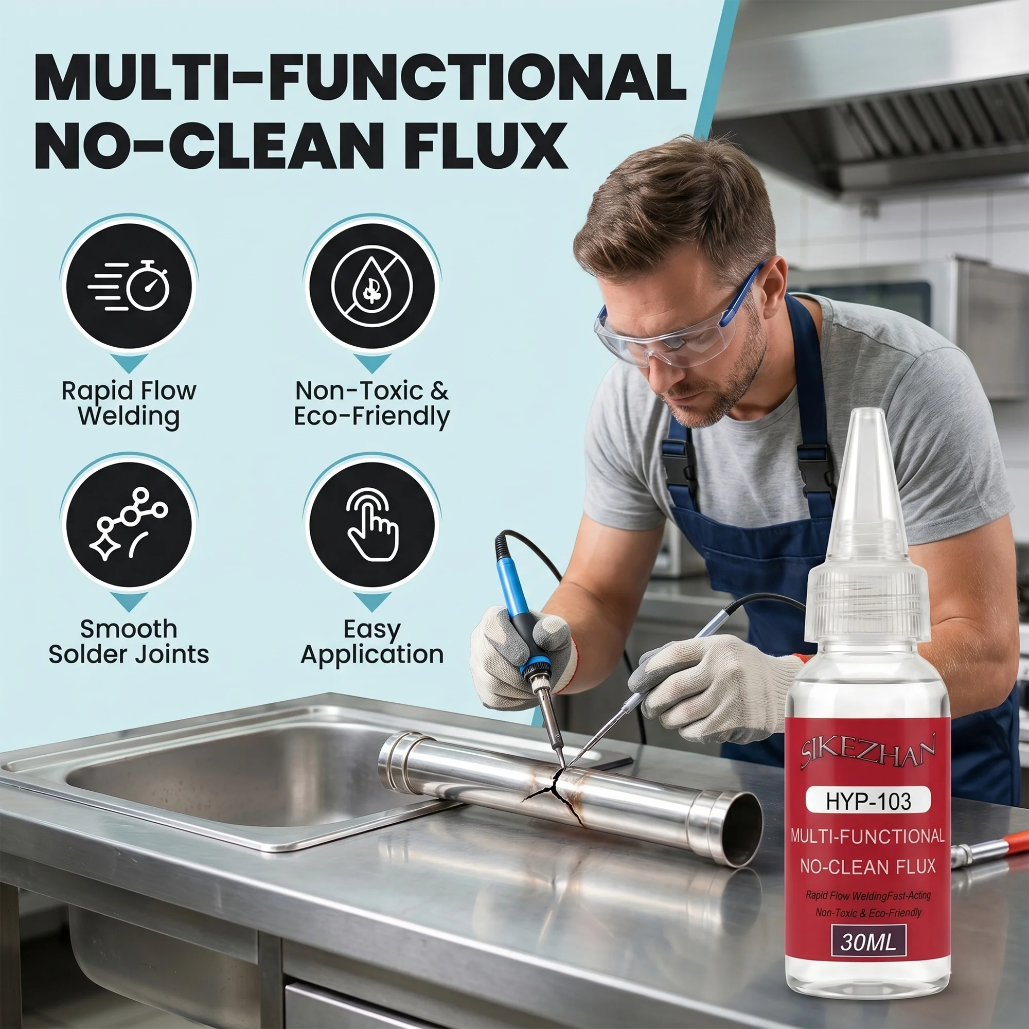 Fast Acting Liquid Soldering Flux 30ML Rapid Flow No Clean Welding Liquid for Plumbing Pipe Leak Repair Stainless Steel Metal