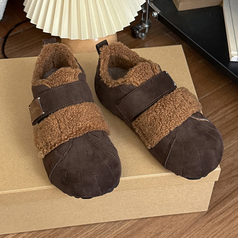 

Flats Women's Boots Fur Warm Casual Loafers Shoes Cozy Short Plush Winter Snow Boots 2025 New Suede Walking Sport Mujer Botas