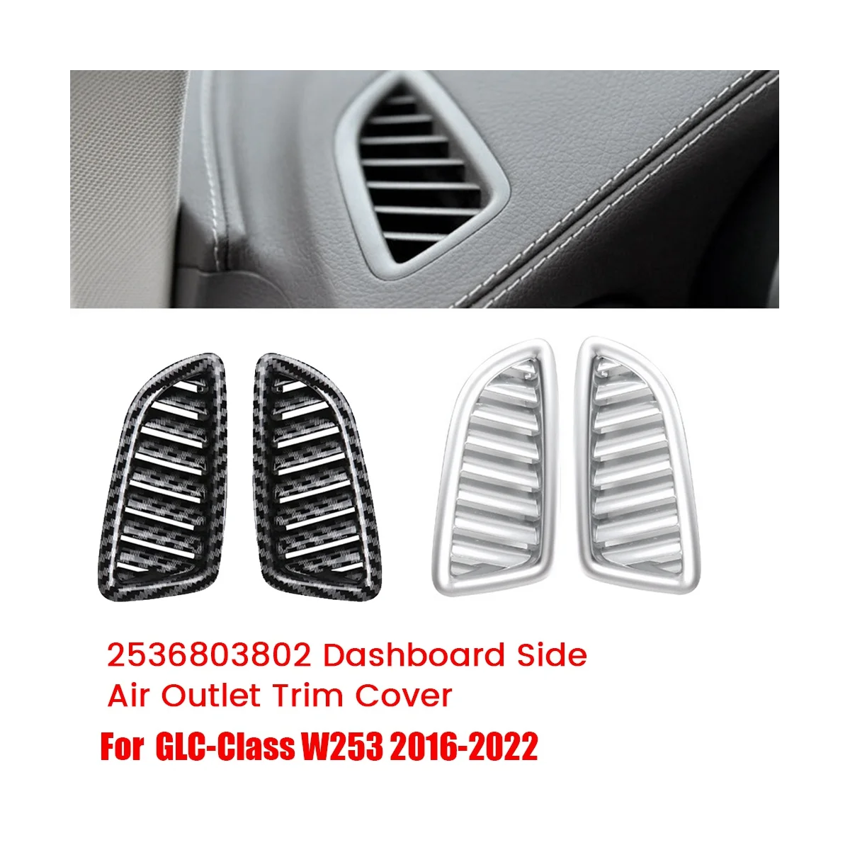 1Pair 2536803802 Dashboard Side Air Vent Trim Frame for Mercedes Benz GLC-Class W253 2016-2022 Air A/C Outlet Cover