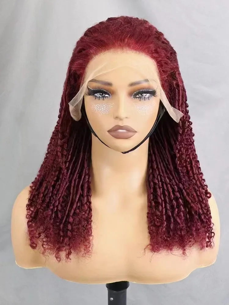 13x4 Wig rambut manusia keriting dengan ketebalan 250% gulungan sumpit tanpa lem renda untuk rambut palsu Remy Brasil warna hitam Burgundy