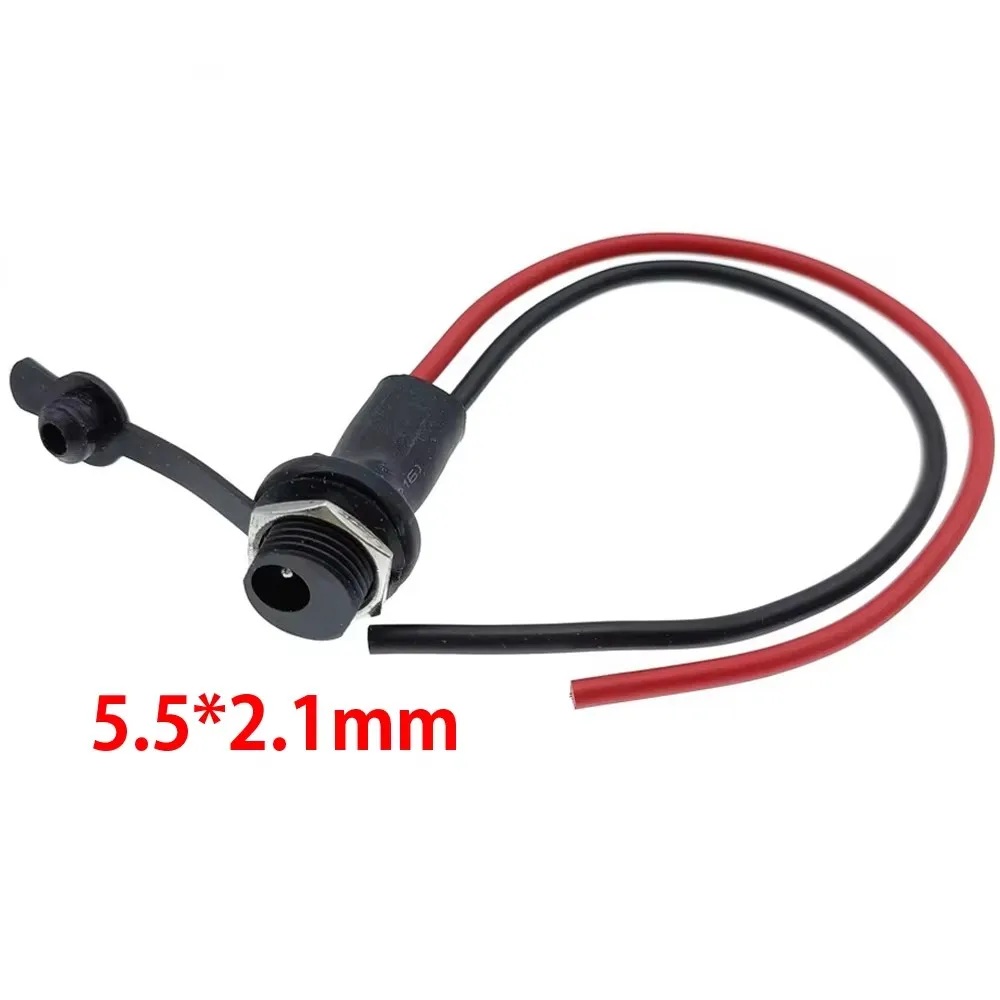 DC Power 5.5 x 2.1mm Socket Threaded Female Connector Adapter Round Hole With Cover Charge Connector Cable Dustproof Accessories