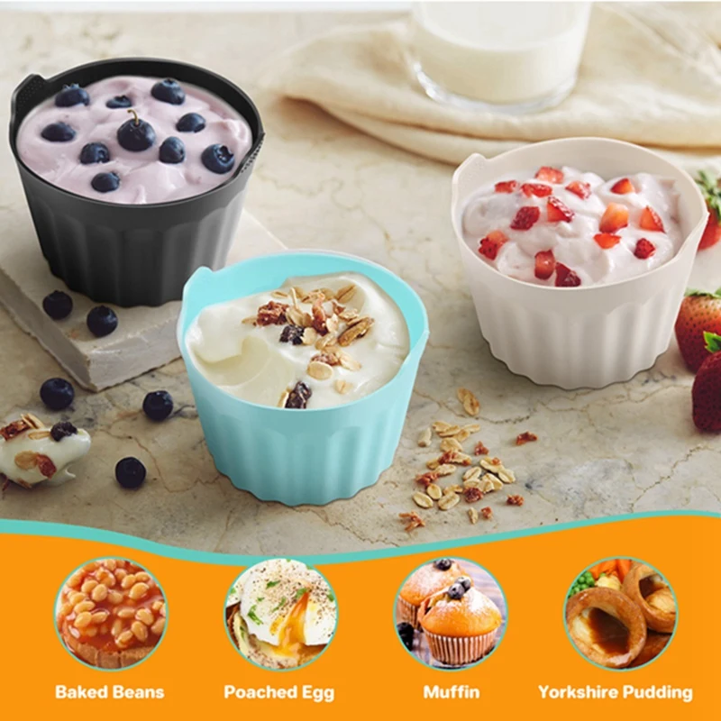 BAAG-9PCS Air Fryer ไข่ Ramekins Nonstick ซิลิโคนไข่กัดแม่พิมพ์มัฟฟิน Liner ถ้วยไข่สําหรับไมโครเวฟ